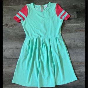 NEW LulaRoe | Amelia Dress Mint Green Coral Orange Stripe Sleeve 2XL Unicorn